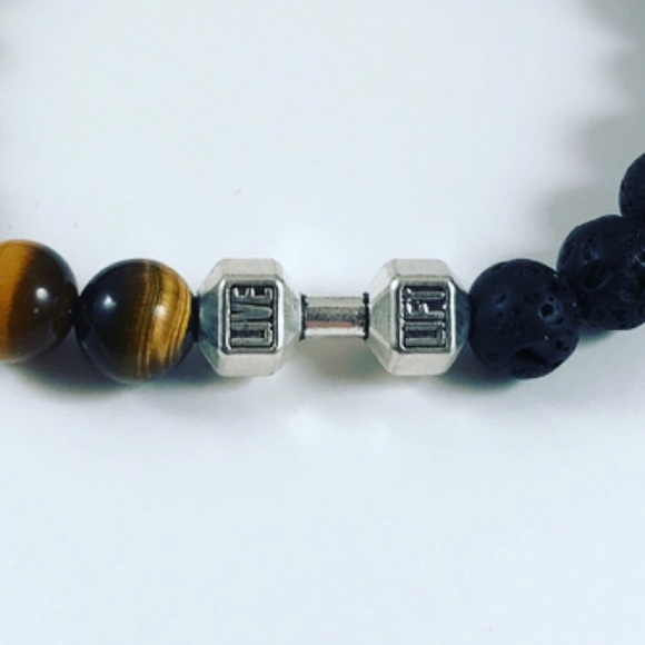 Men / women Tiger eye lava rock barbell bracelet - Picture 6 of 7